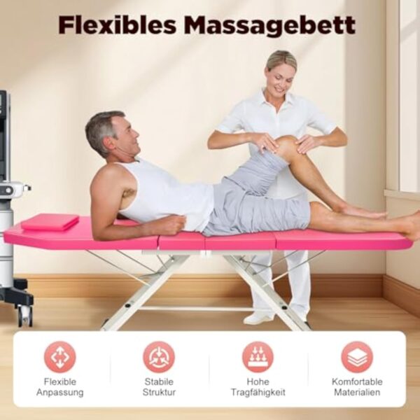 JJsdwin Lit de massage mobile, lit cosmétique, table de massage avec hauteur réglable, pliable à 3 zones, pour salons de beauté et maisons, rose – Image 3