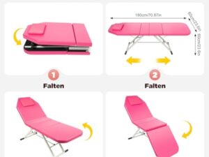 JJsdwin Lit de massage mobile, lit cosmétique, table de massage avec hauteur réglable, pliable à 3 zones, pour salons de beauté et maisons, rose