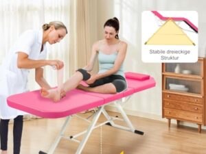 JJsdwin Lit de massage mobile, lit cosmétique, table de massage avec hauteur réglable, pliable à 3 zones, pour salons de beauté et maisons, rose