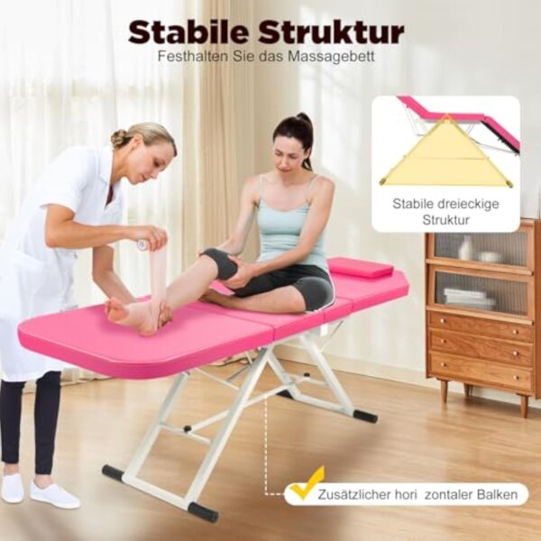 JJsdwin Lit de massage mobile, lit cosmétique, table de massage avec hauteur réglable, pliable à 3 zones, pour salons de beauté et maisons, rose – Image 5