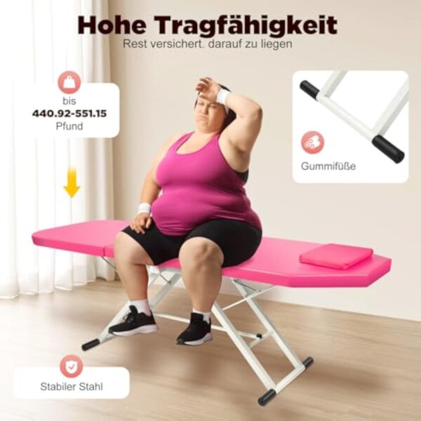 JJsdwin Lit de massage mobile, lit cosmétique, table de massage avec hauteur réglable, pliable à 3 zones, pour salons de beauté et maisons, rose – Image 6