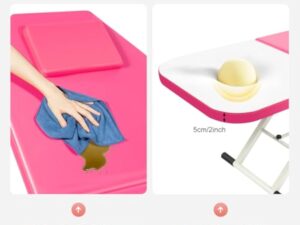 JJsdwin Lit de massage mobile, lit cosmétique, table de massage avec hauteur réglable, pliable à 3 zones, pour salons de beauté et maisons, rose