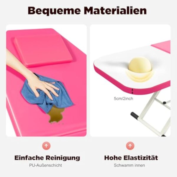 JJsdwin Lit de massage mobile, lit cosmétique, table de massage avec hauteur réglable, pliable à 3 zones, pour salons de beauté et maisons, rose – Image 7