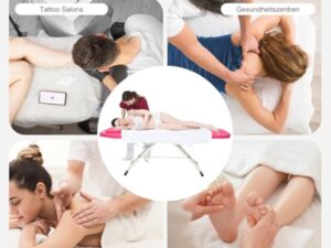JJsdwin Lit de massage mobile, lit cosmétique, table de massage avec hauteur réglable, pliable à 3 zones, pour salons de beauté et maisons, rose