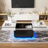 JoliJour Table Basse LED avec 2 Espaces de Rangement, Finition Haute Brillance, Coulissante pour Salon, 20 Couleurs de Lumières, 80 * 58 * 40 cm