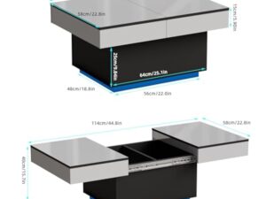 JoliJour Table Basse LED avec 2 Espaces de Rangement, Finition Haute Brillance, Coulissante pour Salon, 20 Couleurs de Lumières, 80 * 58 * 40 cm