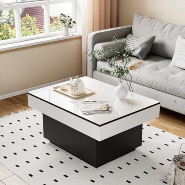 JoliJour Table Basse LED avec 2 Espaces de Rangement, Finition Haute Brillance, Coulissante pour Salon, 20 Couleurs de Lumières, 80 * 58 * 40 cm – Image 8