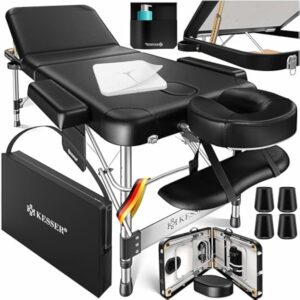 KESSER® Table de massage mobile de 70 cm de large, pliable et réglable en hauteur, 3 zones, table de massage, table de massage, table de maquillage, table de thérapie en aluminium, 10 coussins pour le