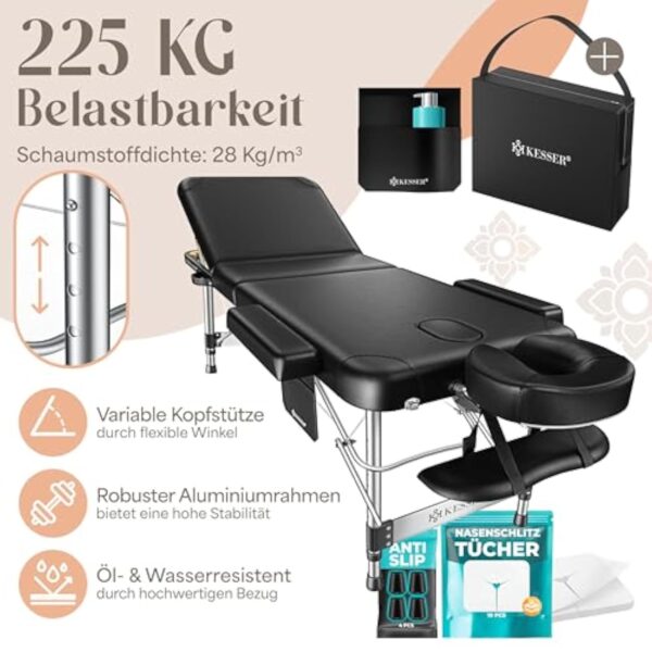 KESSER® Table de massage mobile de 70 cm de large, pliable et réglable en hauteur, 3 zones, table de massage, table de massage, table de maquillage, table de thérapie en aluminium, 10 coussins pour le – Image 3