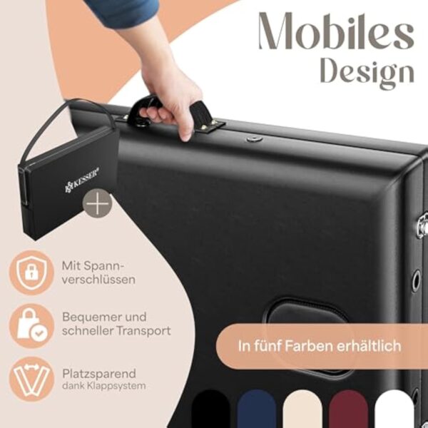 KESSER® Table de massage mobile de 70 cm de large, pliable et réglable en hauteur, 3 zones, table de massage, table de massage, table de maquillage, table de thérapie en aluminium, 10 coussins pour le – Image 7
