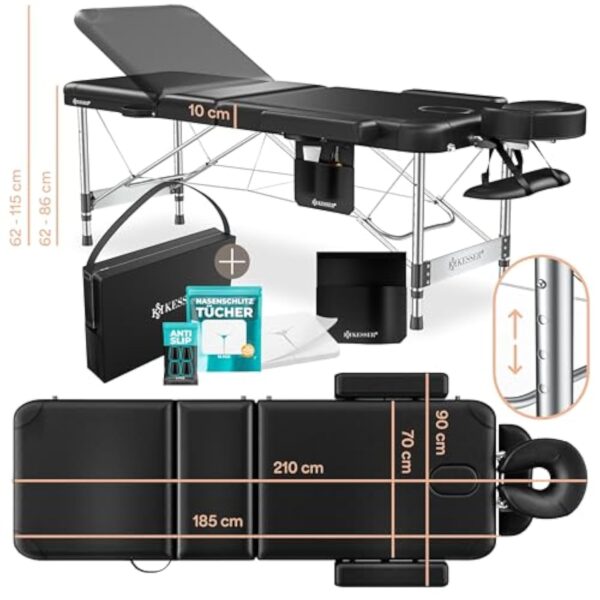 KESSER® Table de massage mobile de 70 cm de large, pliable et réglable en hauteur, 3 zones, table de massage, table de massage, table de maquillage, table de thérapie en aluminium, 10 coussins pour le – Image 8