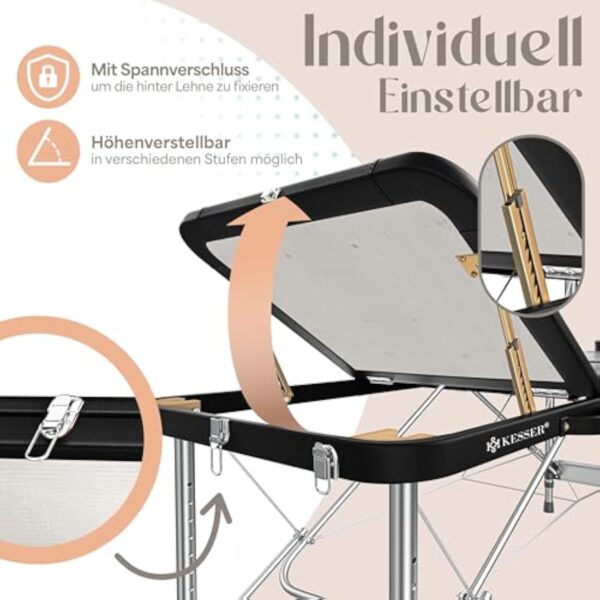 KESSER® Table de massage mobile de 70 cm de large, pliable et réglable en hauteur, 3 zones, table de massage, table de massage, table de maquillage, table de thérapie en aluminium, 10 coussins pour le – Image 10