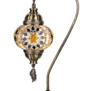 Lampe turque authentique DEMMEX, fabriquée en Turquie, lampe de chevet en mosaïque marocaine turque, 100% fabriquée à la main, corps en métal couleur laiton antique et base en métal décoré