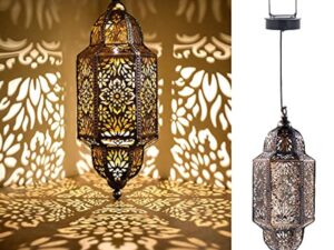 Lifeel Lanterne Solaire Marocaine pour Extérieur - Lampe LED Décorative à Suspendre en Métal pour Jardin, Arbre, Patio (Bronze)