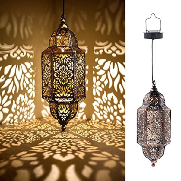 Lifeel Lanterne Solaire Marocaine pour Extérieur - Lampe LED Décorative à Suspendre en Métal pour Jardin, Arbre, Patio (Bronze) – Image 2