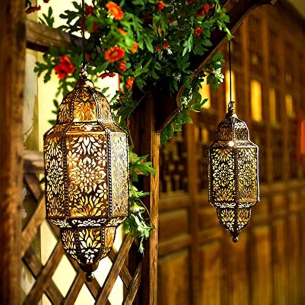 Lifeel Lanterne Solaire Marocaine pour Extérieur - Lampe LED Décorative à Suspendre en Métal pour Jardin, Arbre, Patio (Bronze) – Image 4