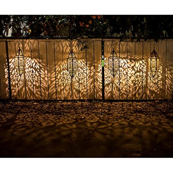Lifeel Lanterne Solaire Marocaine pour Extérieur - Lampe LED Décorative à Suspendre en Métal pour Jardin, Arbre, Patio (Bronze) – Image 5