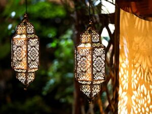 Lifeel Lanterne Solaire Marocaine pour Extérieur - Lampe LED Décorative à Suspendre en Métal pour Jardin, Arbre, Patio (Bronze)