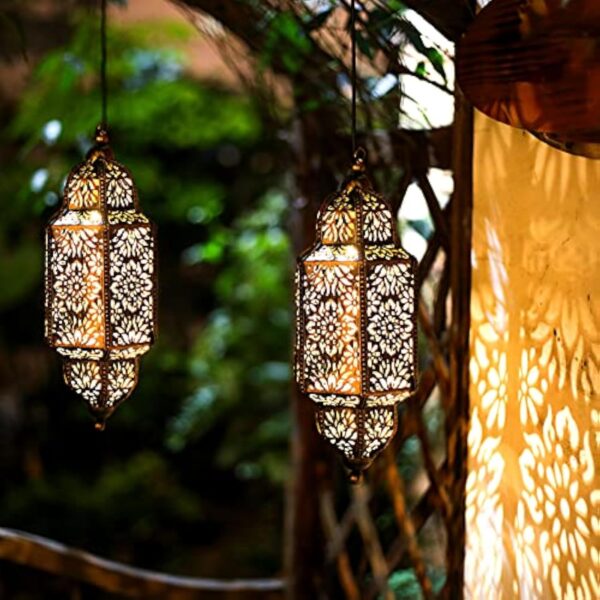 Lifeel Lanterne Solaire Marocaine pour Extérieur - Lampe LED Décorative à Suspendre en Métal pour Jardin, Arbre, Patio (Bronze) – Image 7