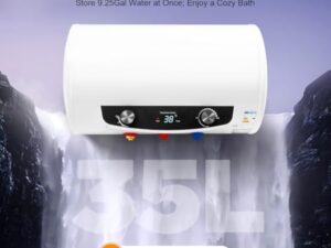Loobiiny Chauffe Eau Electrique,35l Horizontal Isolant ChaudièRe à Eau Chaude,Avec Robinet Et Douche à Main,Affichage NuméRique Chauffe Eau Instantané,2000w