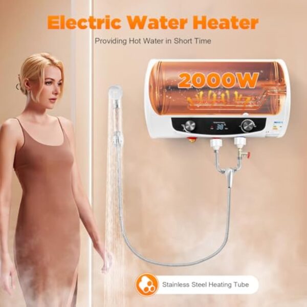 Loobiiny Chauffe Eau Electrique,35l Horizontal Isolant ChaudièRe à Eau Chaude,Avec Robinet Et Douche à Main,Affichage NuméRique Chauffe Eau Instantané,2000w – Image 5