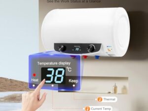 Loobiiny Chauffe Eau Electrique,35l Horizontal Isolant ChaudièRe à Eau Chaude,Avec Robinet Et Douche à Main,Affichage NuméRique Chauffe Eau Instantané,2000w