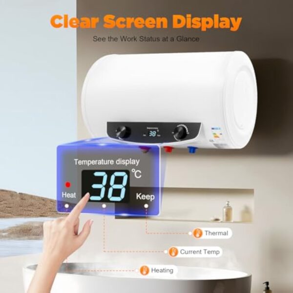 Loobiiny Chauffe Eau Electrique,35l Horizontal Isolant ChaudièRe à Eau Chaude,Avec Robinet Et Douche à Main,Affichage NuméRique Chauffe Eau Instantané,2000w – Image 6