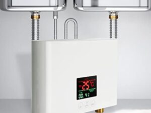Mulcort Mini chauffe-eau électrique,Chauffe-eau instantané mural 3kW avec affichage LED,réglage de la température à 3 niveaux,télécommande pour la maison,la cuisine,la salle de bain