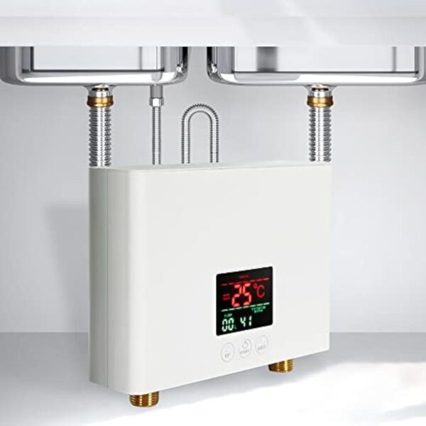 Mulcort Mini chauffe-eau électrique,Chauffe-eau instantané mural 3kW avec affichage LED,réglage de la température à 3 niveaux,télécommande pour la maison,la cuisine,la salle de bain – Image 4
