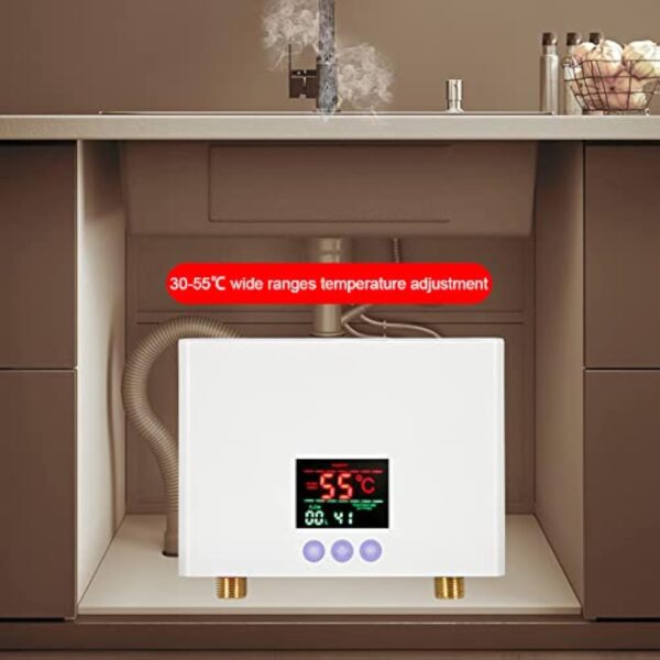 Mulcort Mini chauffe-eau électrique,Chauffe-eau instantané mural 3kW avec affichage LED,réglage de la température à 3 niveaux,télécommande pour la maison,la cuisine,la salle de bain – Image 5