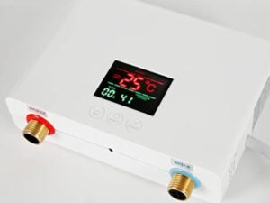 Mulcort Mini chauffe-eau électrique,Chauffe-eau instantané mural 3kW avec affichage LED,réglage de la température à 3 niveaux,télécommande pour la maison,la cuisine,la salle de bain