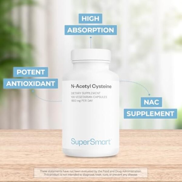 N-Acetyl Cysteine (NAC) - Booster de Glutathion - Antioxydant et Détoxifiant - Anti-Âge - Protège le Foie - Contre le Stress Oxydatif - 100 Gélules Végétales - Sans OGM - Sans Gluten - Supersmart – Image 4