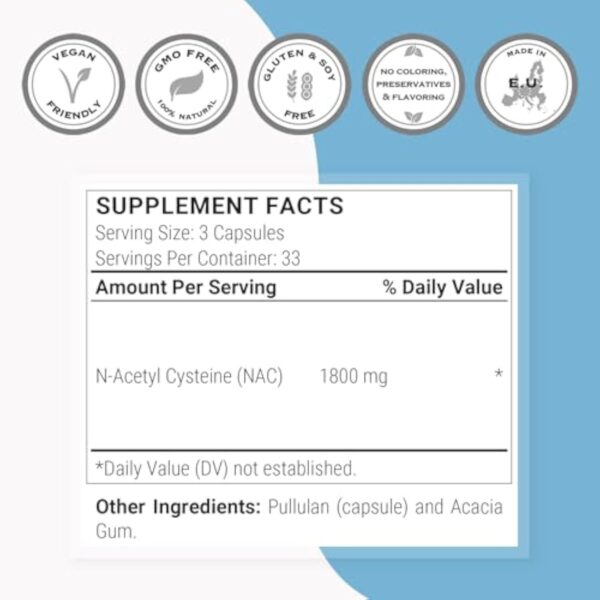 N-Acetyl Cysteine (NAC) - Booster de Glutathion - Antioxydant et Détoxifiant - Anti-Âge - Protège le Foie - Contre le Stress Oxydatif - 100 Gélules Végétales - Sans OGM - Sans Gluten - Supersmart – Image 5