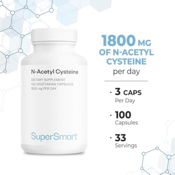 N-Acetyl Cysteine (NAC) - Booster de Glutathion - Antioxydant et Détoxifiant - Anti-Âge - Protège le Foie - Contre le Stress Oxydatif - 100 Gélules Végétales - Sans OGM - Sans Gluten - Supersmart – Image 6