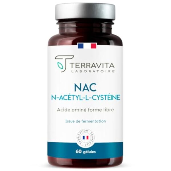 NAC N-Acétyl-Cystéine 600 mg | Action Detox | Bio Fermentation Naturelle | Sphère Respiratoire et Santé Hépatique | Précurseur de Glutathion | 60 Gélules Végétales | Made in France | Terravita
