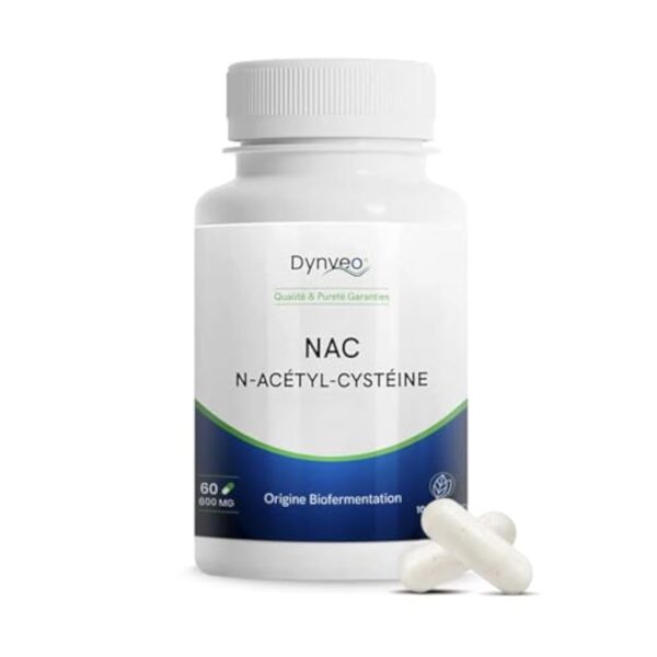 NAC N-acétylcystéine pure - 600mg / 60 Gélules - Bio-fermentation Naturelle - Acide Aminé précurseur du glutathion - Détoxification - Sans Additifs - Grade Pharmaceutique - Vegan - Dynveo