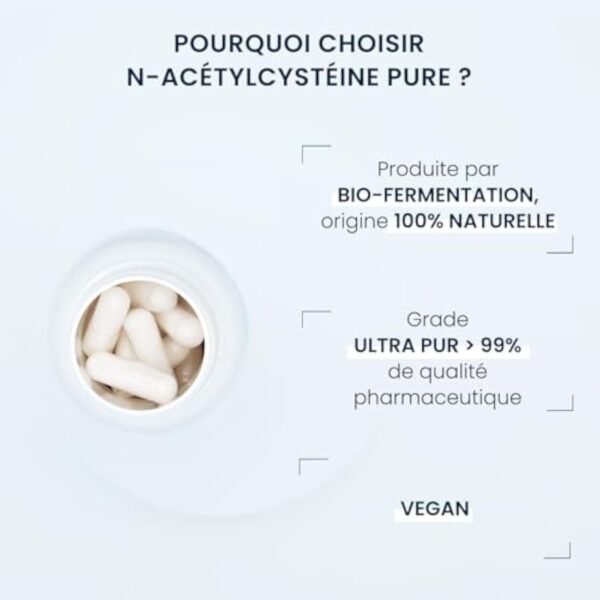 NAC N-acétylcystéine pure - 600mg / 60 Gélules - Bio-fermentation Naturelle - Acide Aminé précurseur du glutathion - Détoxification - Sans Additifs - Grade Pharmaceutique - Vegan - Dynveo – Image 5