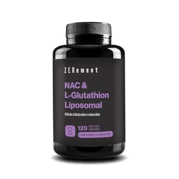 NAC avec L-Glutathion Liposomal – Formule Avancée avec N-Acétylcystéine et Glutathion à Haute Absorption – Gélules Végétales à Libération Retardée, Sans Additifs – 120 Gélules, 4 Mois – Zenement