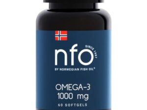 NFO OMEGA 3 1000 mg [60 Capsules] Huile de poisson norvégienne concentrée en EPA et DHA avec des triglycérides et vitamine E Complexe naturel de poissons sauvages fraîchement pêchésFabriqué en Norvège