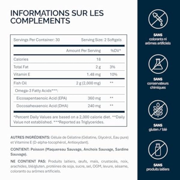 NFO OMEGA 3 1000 mg [60 Capsules] Huile de poisson norvégienne concentrée en EPA et DHA avec des triglycérides et vitamine E Complexe naturel de poissons sauvages fraîchement pêchésFabriqué en Norvège – Image 8