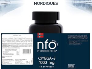 NFO OMEGA 3 1000 mg [60 Capsules] Huile de poisson norvégienne concentrée en EPA et DHA avec des triglycérides et vitamine E Complexe naturel de poissons sauvages fraîchement pêchésFabriqué en Norvège