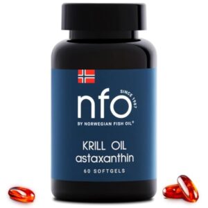 NFO OMEGA 3 KRILL OIL Astaxanthin [60 Capsules] - Huile de krill avec de l'huile de poisson norvégienne avec une dose élevée d'EPA et de DHA avec astaxanthine dans 1 gélule Fabriqué en Norvège