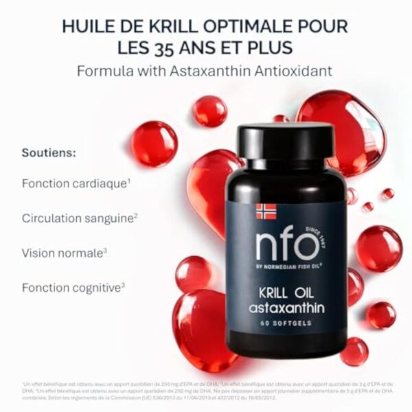 NFO OMEGA 3 KRILL OIL Astaxanthin [60 Capsules] - Huile de krill avec de l'huile de poisson norvégienne avec une dose élevée d'EPA et de DHA avec astaxanthine dans 1 gélule Fabriqué en Norvège – Image 3