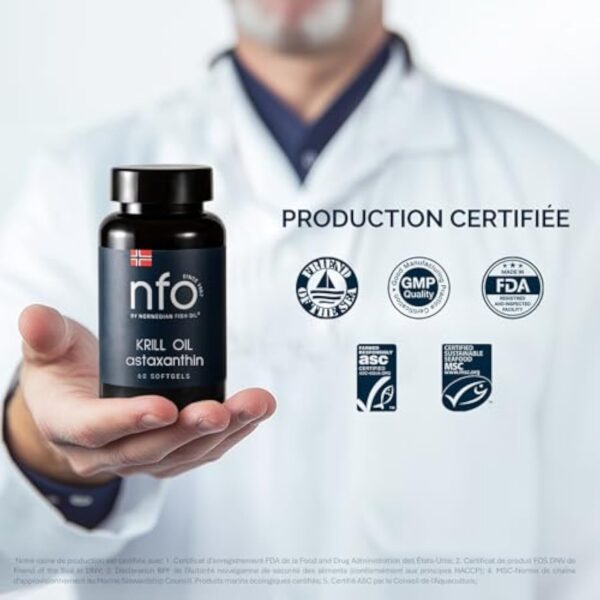NFO OMEGA 3 KRILL OIL Astaxanthin [60 Capsules] - Huile de krill avec de l'huile de poisson norvégienne avec une dose élevée d'EPA et de DHA avec astaxanthine dans 1 gélule Fabriqué en Norvège – Image 7