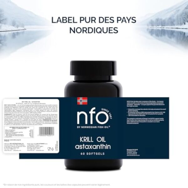 NFO OMEGA 3 KRILL OIL Astaxanthin [60 Capsules] - Huile de krill avec de l'huile de poisson norvégienne avec une dose élevée d'EPA et de DHA avec astaxanthine dans 1 gélule Fabriqué en Norvège – Image 9