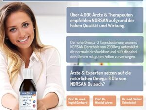 NORSAN Premium Omega 3 Huile de foie de morue de l'Arctique 200ml / 2000mg d' oméga-3 par dose journalière/huile de poisson 480mg EPA & 720mg DHA/oméga 3 huile issue de la pêche durable