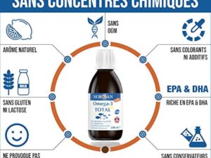 NORSAN Premium huile de poisson omega 3 Total Citron hautement dosé 200 ml / 2.000mg d’ omega 3 dose journalière/fish oil omega 3 1120mg EPA & 536mg DHA/huile poisson avec 800 IU de vitamine D3