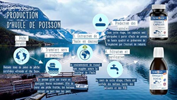 NORSAN Premium huile de poisson omega 3 Total Citron hautement dosé 200 ml / 2.000mg d’ omega 3 dose journalière/fish oil omega 3 1120mg EPA & 536mg DHA/huile poisson avec 800 IU de vitamine D3 – Image 6