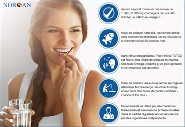 NORSAN oméga 3 gélules 120 pièces / 1.500mg d'oméga 3 par portion/complément alimentaire omega 3 avec 707mg EPA & – Image 4