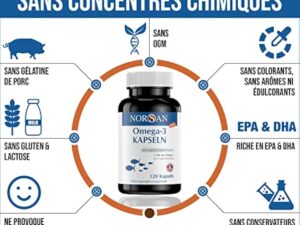 NORSAN oméga 3 gélules 120 pièces / 1.500mg d'oméga 3 par portion/complément alimentaire omega 3 avec 707mg EPA &